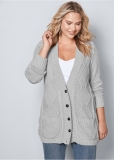 Venus Plus Size Button-Front Knit Cardigan in Light Grey Venus Plus Size Button-Front Knit Cardigan in Light Grey