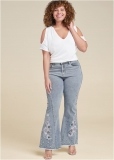 Venus Light Wash FLORAL APPLIQUE WIDE LEG JEANS Venus Light Wash FLORAL APPLIQUE WIDE LEG JEANS