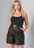 Venus Black Belted Faux-Leather Shorts Venus Black Belted Faux-Leather Shorts