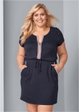 Venus Plus Size Zip-Front Lounge Dress in Navy Venus Plus Size Zip-Front Lounge Dress in Navy