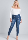 Venus Plus Size Button Detail Skinny Jeans in Medium Wash Venus Plus Size Button Detail Skinny Jeans in Medium Wash