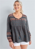 Venus Plus Size Boho Printed Top Venus Plus Size Boho Printed Top