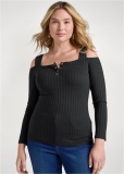 Venus Plus Size Cold-Shoulder Ribbed Top Venus Plus Size Cold-Shoulder Ribbed Top