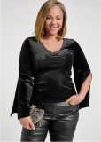 Venus Plus Size Strappy V-Neck Velvet Top Venus Plus Size Strappy V-Neck Velvet Top