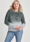 Venus Plus Size Cozy Pearl Trim Sweater in Grey Multi Venus Plus Size Cozy Pearl Trim Sweater in Grey Multi