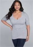 Venus Plus Size Long And Lean V-Neck Tee in Light Heather Grey Venus Plus Size Long And Lean V-Neck Tee in Light Heather Grey