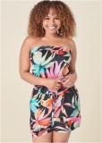 Venus Plus Size Strapless Floral Romper in Black Multi Venus Plus Size Strapless Floral Romper in Black Multi