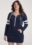 Venus Plus Size Striped Zipper Front Dress in Navy & White Venus Plus Size Striped Zipper Front Dress in Navy & White