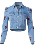 Venus Heart Cropped Jean Jacket in Blue Multi Venus Heart Cropped Jean Jacket in Blue Multi