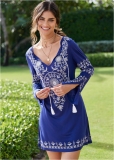 Venus Long Sleeve Cover-Up Dress in Ultramarine & White Venus Long Sleeve Cover-Up Dress in Ultramarine & White