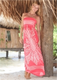 Venus Bandeau Maxi Dress Cover-Up in Watermelon & White Venus Bandeau Maxi Dress Cover-Up in Watermelon & White