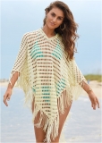 Venus Exotic Fringe Poncho Hoodie in Cream Venus Exotic Fringe Poncho Hoodie in Cream