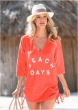 Venus Deep V Beach Cover-Up in Coral Bright Venus Deep V Beach Cover-Up in Coral Bright